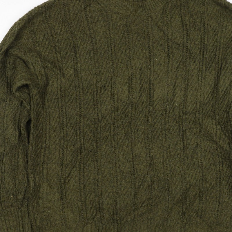 M&S Women’s Green M Cable Knit Mock Neck Pullover Jumper