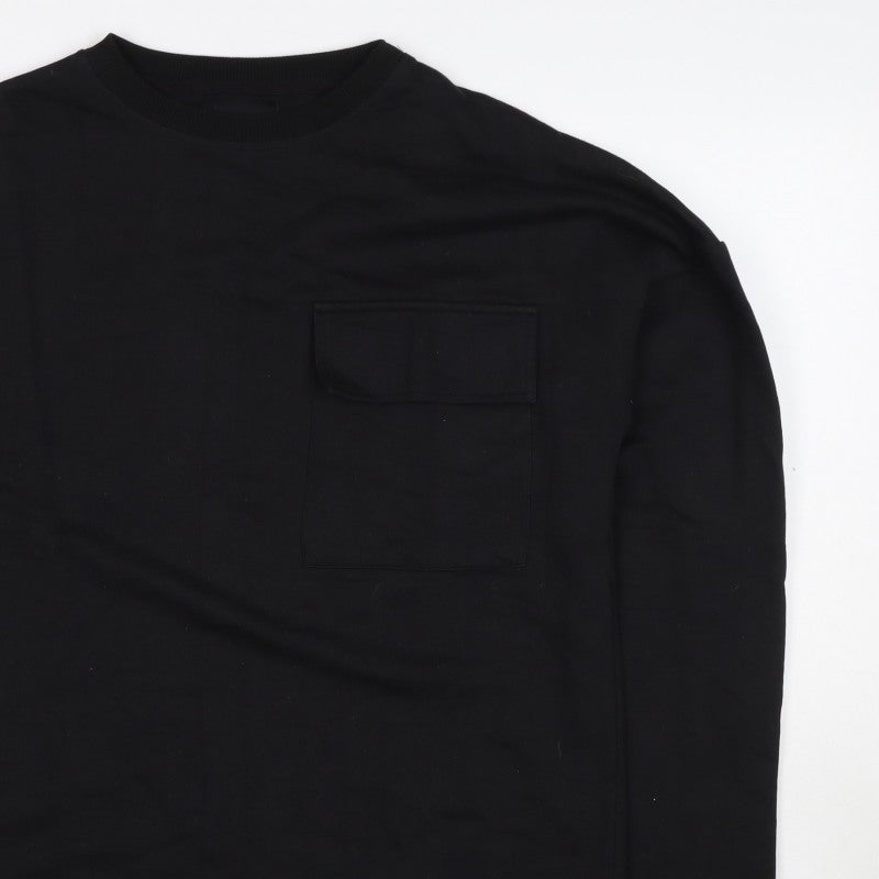 BoohooMAN Men’s Black M Crew Neck Pocket Pullover Sweatshirt