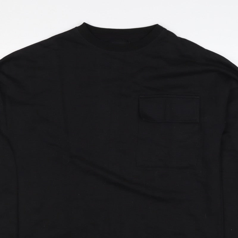 BoohooMAN Men’s Black M Crew Neck Pocket Pullover Sweatshirt