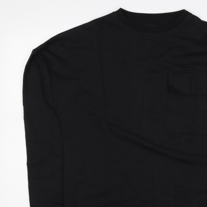 BoohooMAN Men’s Black M Crew Neck Pocket Pullover Sweatshirt