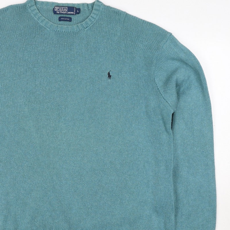 Polo Ralph Lauren Men’s Blue Cotton Crew Neck Logo Jumper Size L