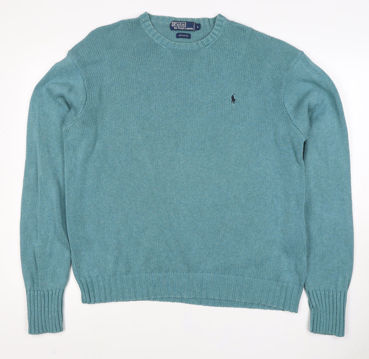 Polo Ralph Lauren Men’s Blue Cotton Crew Neck Logo Jumper Size L