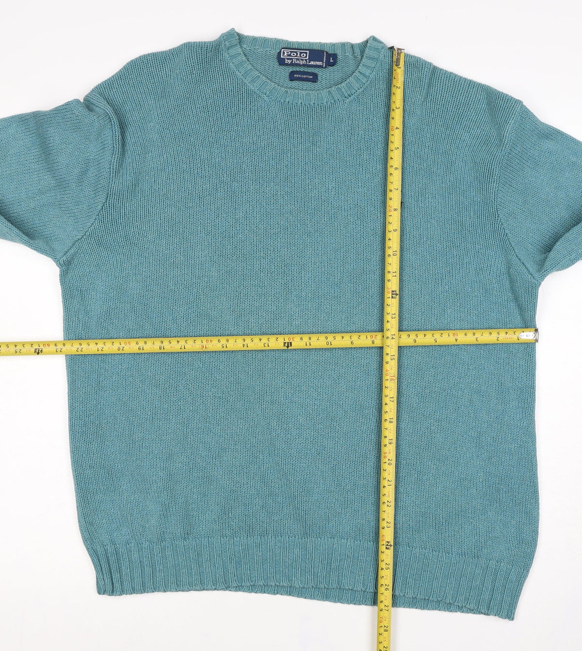 Polo Ralph Lauren Men’s Blue Cotton Crew Neck Logo Jumper Size L
