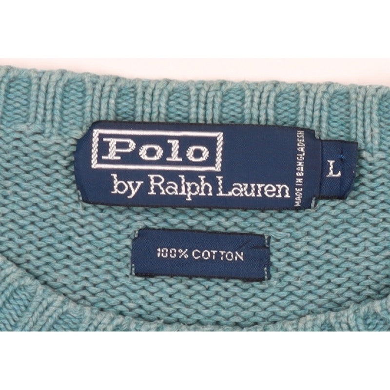 Polo Ralph Lauren Men’s Blue Cotton Crew Neck Logo Jumper Size L