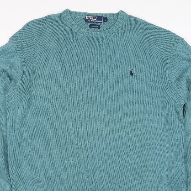 Polo Ralph Lauren Men’s Blue Cotton Crew Neck Logo Jumper Size L