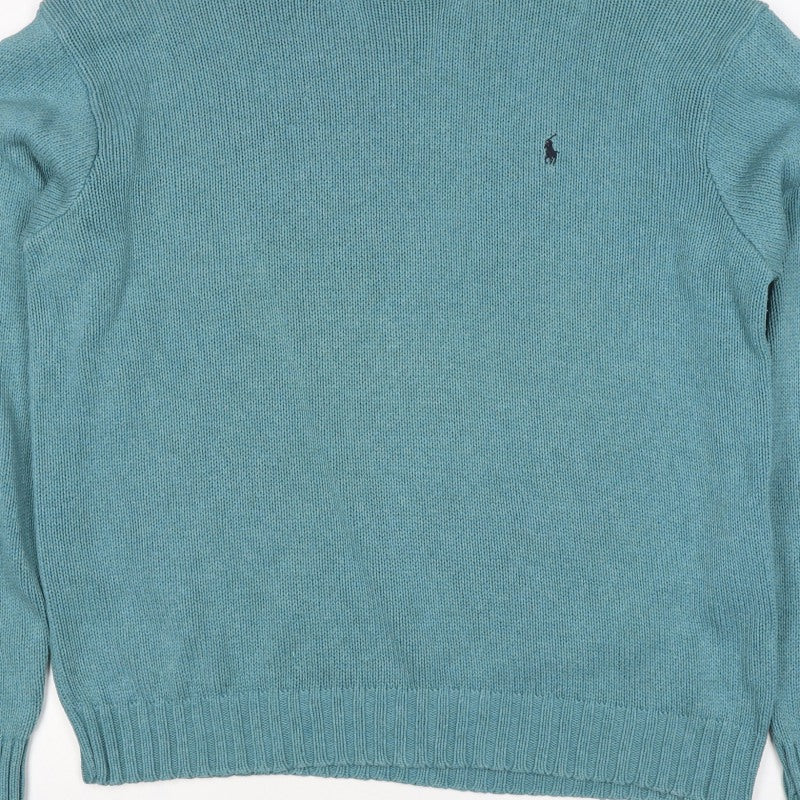 Polo Ralph Lauren Men’s Blue Cotton Crew Neck Logo Jumper Size L