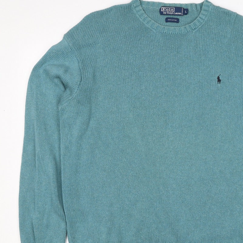 Polo Ralph Lauren Men’s Blue Cotton Crew Neck Logo Jumper Size L