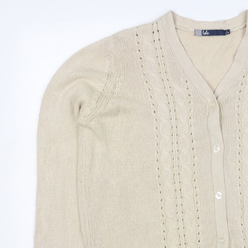 Isle Women’s Beige Cable Knit V-Neck Cardigan UK 18-20 Long Sleeve