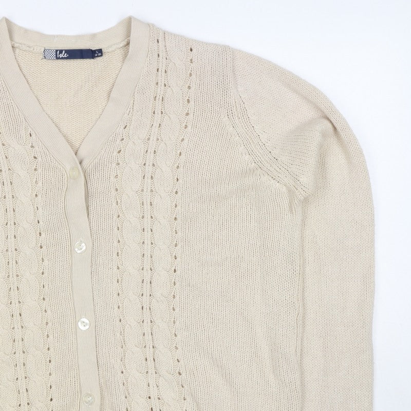 Isle Women’s Beige Cable Knit V-Neck Cardigan UK 18-20 Long Sleeve