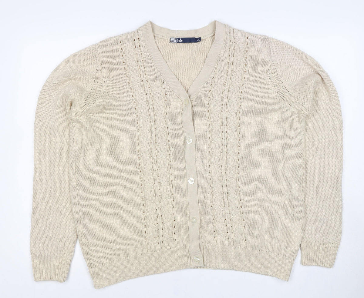 Isle Women’s Beige Cable Knit V-Neck Cardigan UK 18-20 Long Sleeve