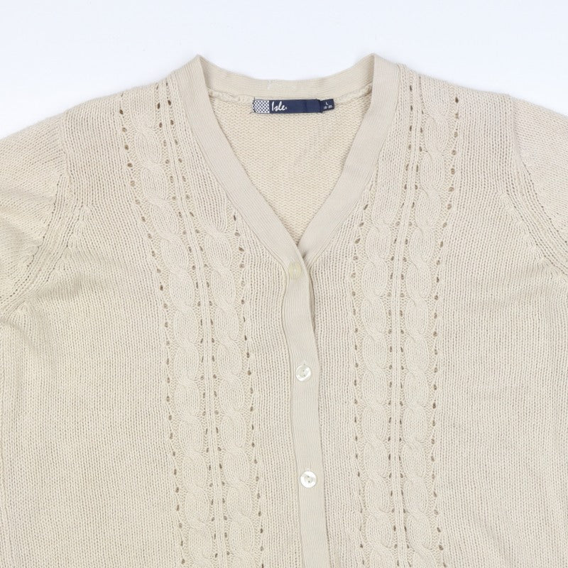 Isle Women’s Beige Cable Knit V-Neck Cardigan UK 18-20 Long Sleeve