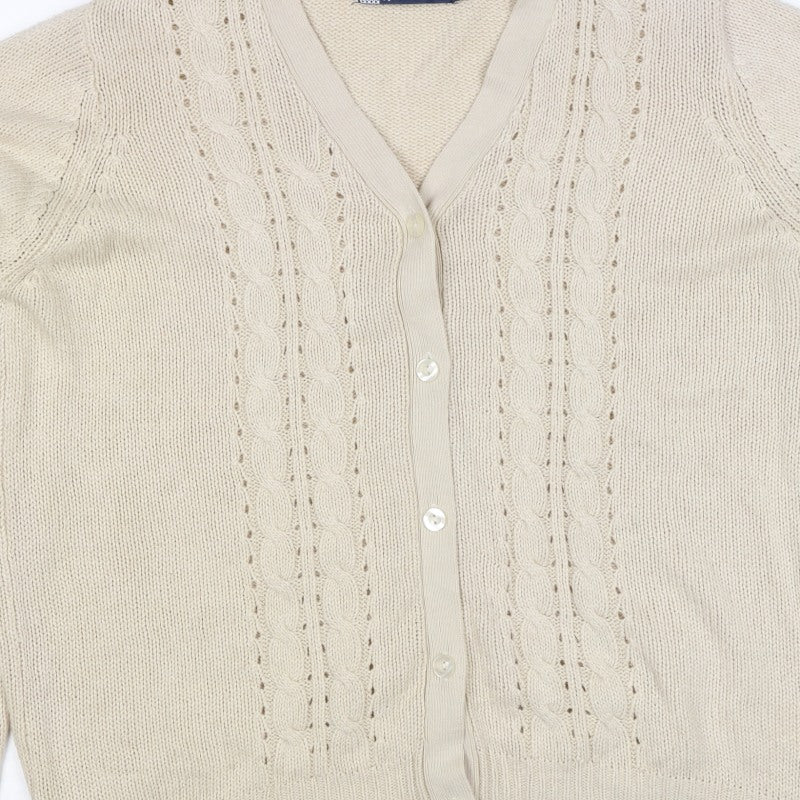Isle Women’s Beige Cable Knit V-Neck Cardigan UK 18-20 Long Sleeve