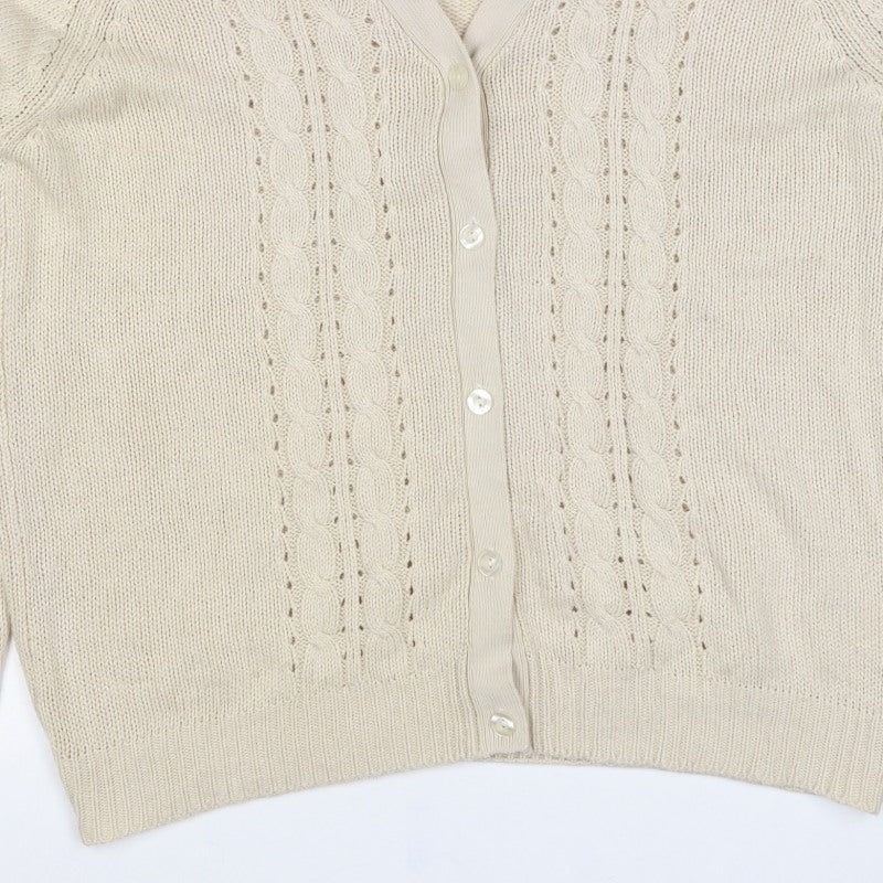 Isle Women’s Beige Cable Knit V-Neck Cardigan UK 18-20 Long Sleeve