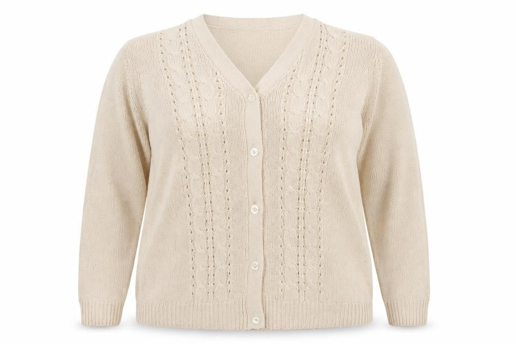 Isle Women’s Beige Cable Knit V-Neck Cardigan UK 18-20 Long Sleeve