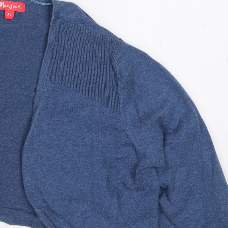 Monsoon Women Blue XL Open Knit Cropped Cardigan Long Sleeve