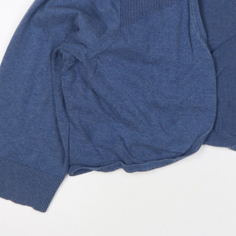 Monsoon Women Blue XL Open Knit Cropped Cardigan Long Sleeve