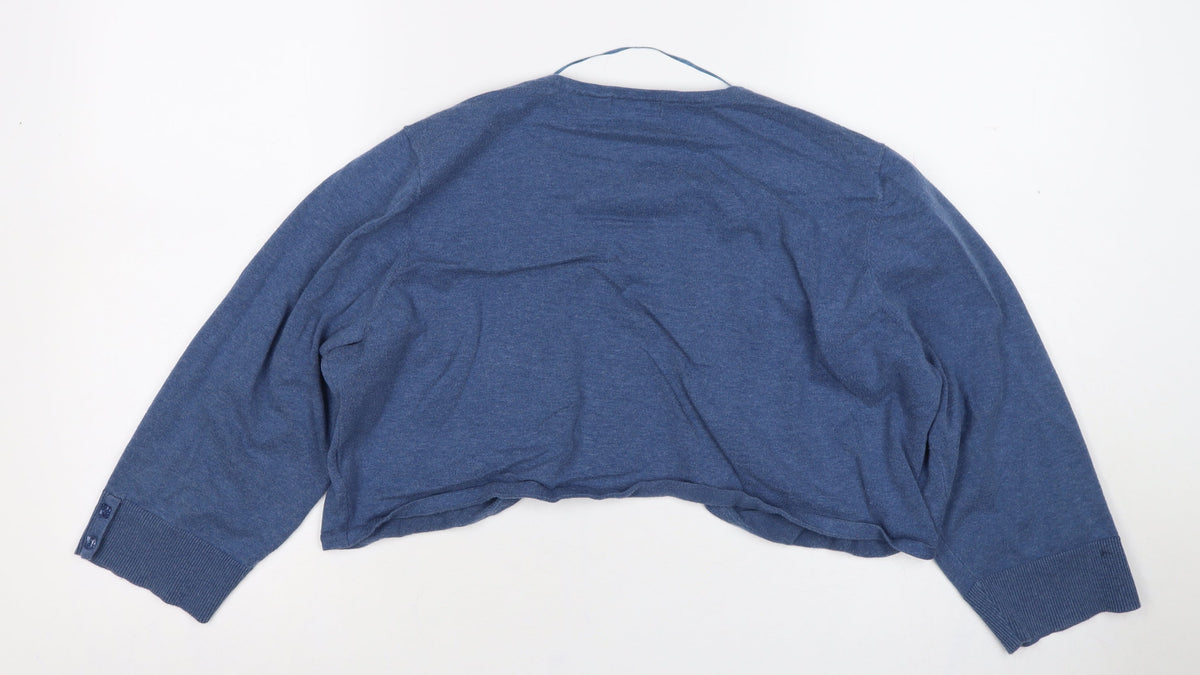 Monsoon Women Blue XL Open Knit Cropped Cardigan Long Sleeve