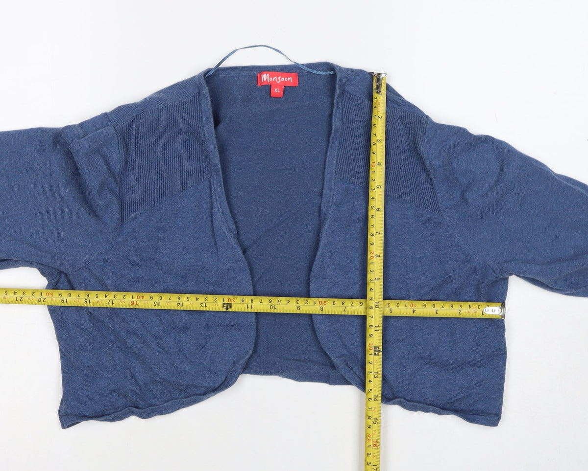 Monsoon Women Blue XL Open Knit Cropped Cardigan Long Sleeve