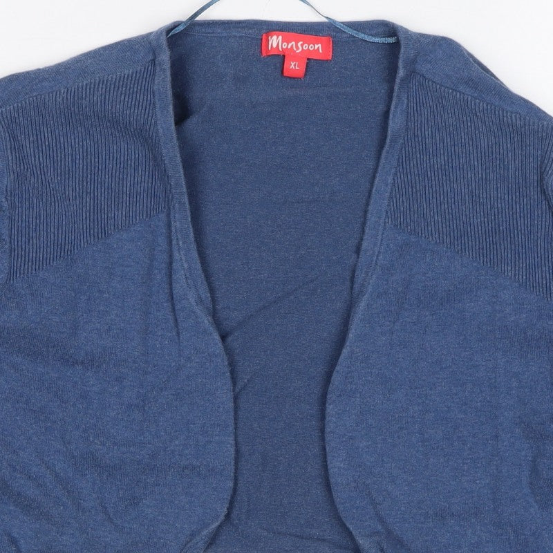 Monsoon Women Blue XL Open Knit Cropped Cardigan Long Sleeve