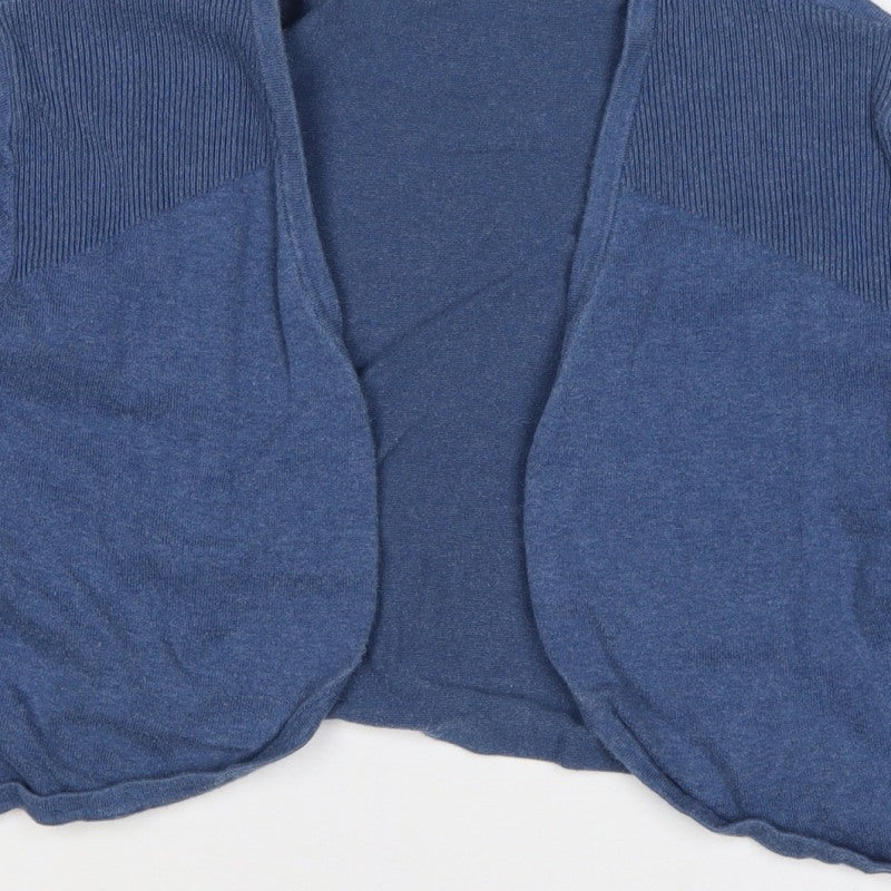 Monsoon Women Blue XL Open Knit Cropped Cardigan Long Sleeve