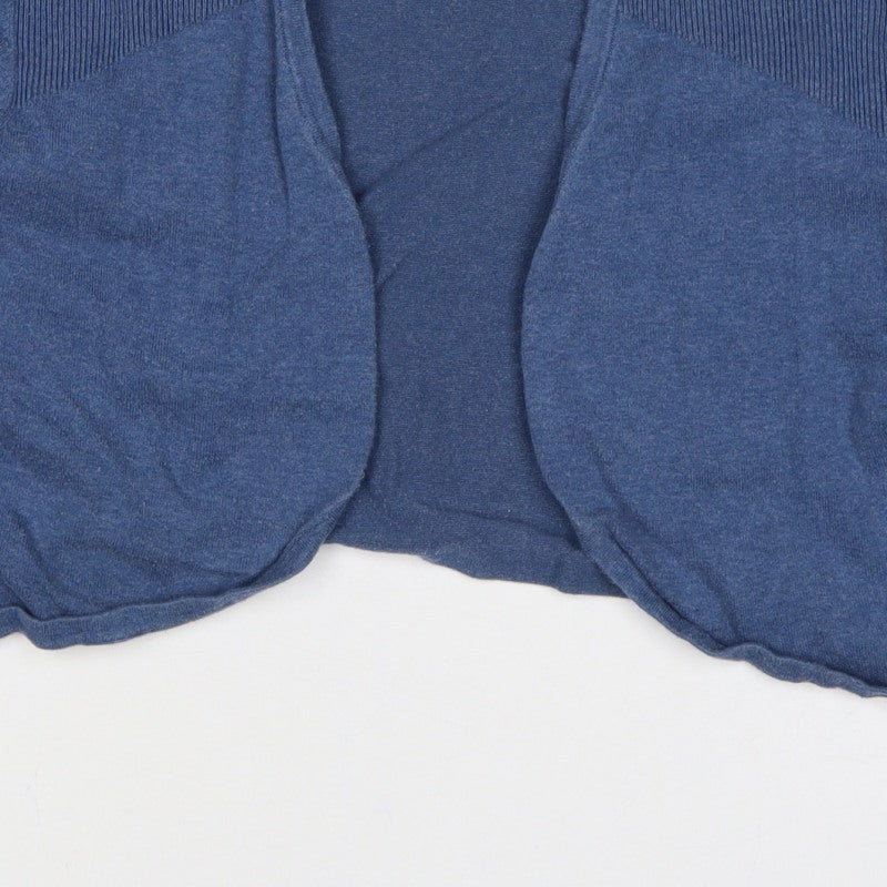 Monsoon Women Blue XL Open Knit Cropped Cardigan Long Sleeve