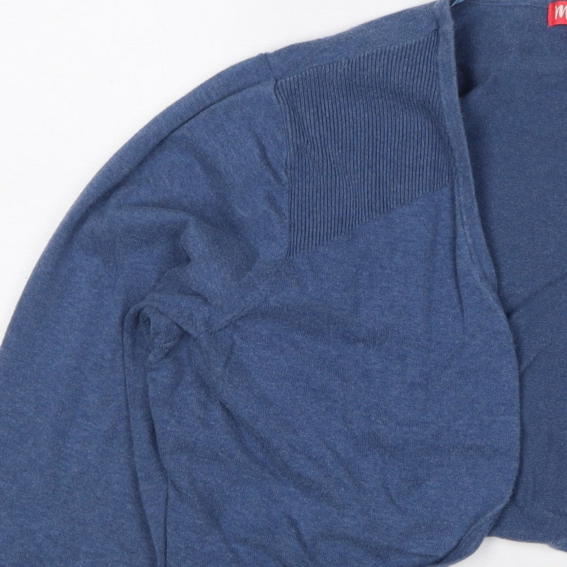 Monsoon Women Blue XL Open Knit Cropped Cardigan Long Sleeve