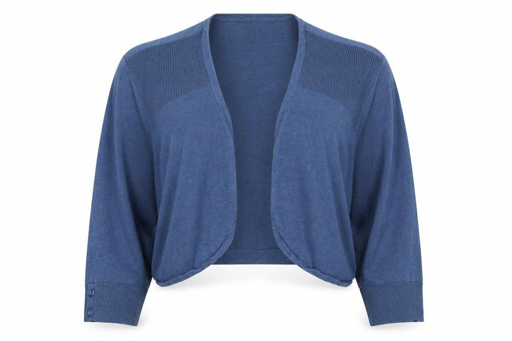 Monsoon Women Blue XL Open Knit Cropped Cardigan Long Sleeve