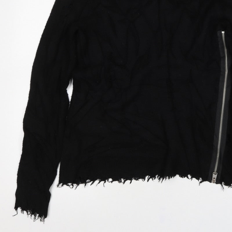 AllSaints Men Black XS Distressed Wool Cashmere Zip Cardigan