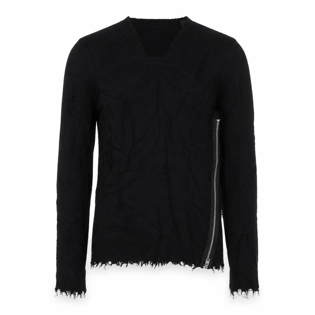 AllSaints Men Black XS Distressed Wool Cashmere Zip Cardigan