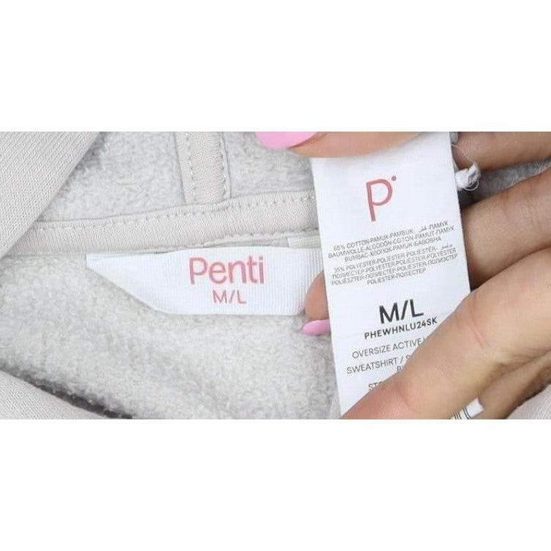 Penti Women Beige M/L Pullover Fleece Hoodie Kangaroo Pocket