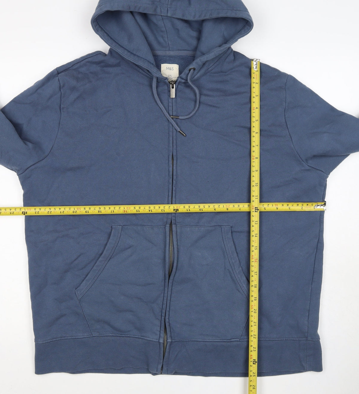 Marks & Spencer Men's Blue 2XL Full Zip Hooded Cotton Hoodie