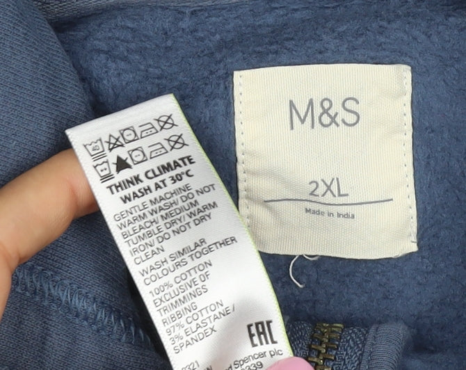 Marks & Spencer Men's Blue 2XL Full Zip Hooded Cotton Hoodie