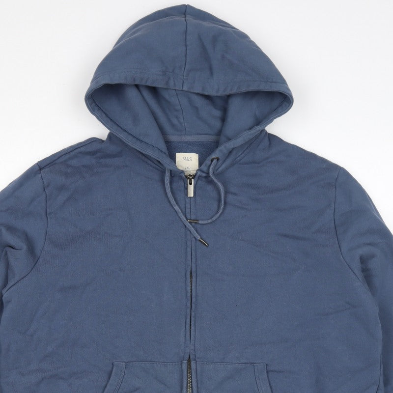 Marks & Spencer Men's Blue 2XL Full Zip Hooded Cotton Hoodie