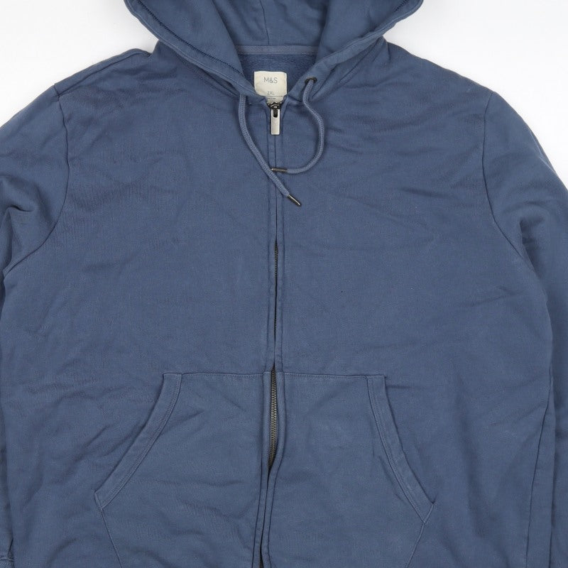 Marks & Spencer Men's Blue 2XL Full Zip Hooded Cotton Hoodie