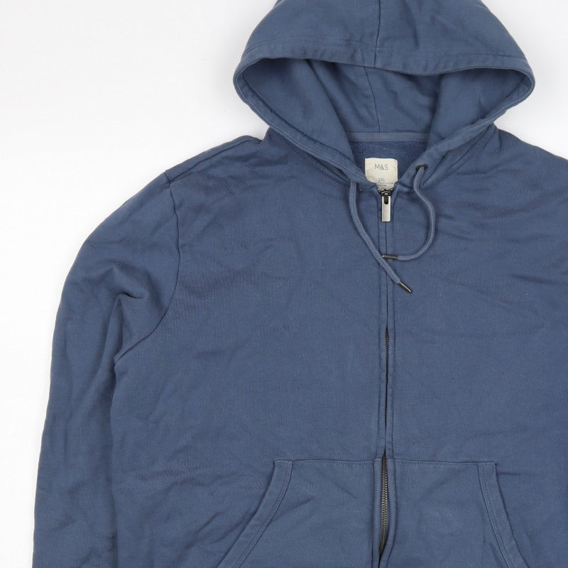 Marks & Spencer Men's Blue 2XL Full Zip Hooded Cotton Hoodie