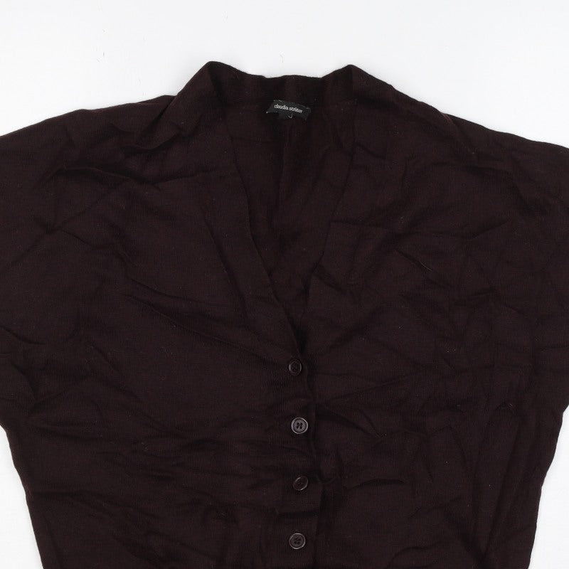 Claudia Sträter Women Brown UK 10 Merino Wool Button-Up Knit Top