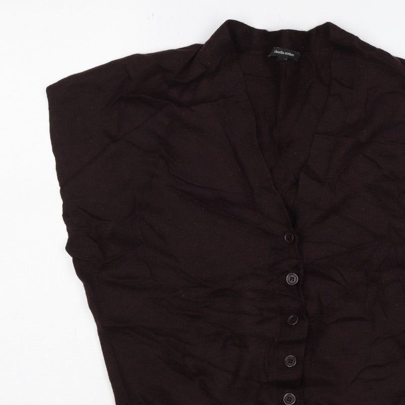 Claudia Sträter Women Brown UK 10 Merino Wool Button-Up Knit Top