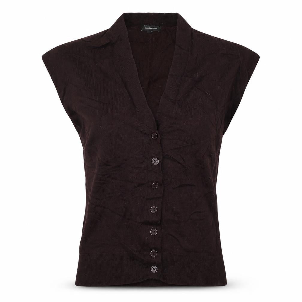 Claudia Sträter Women Brown UK 10 Merino Wool Button-Up Knit Top