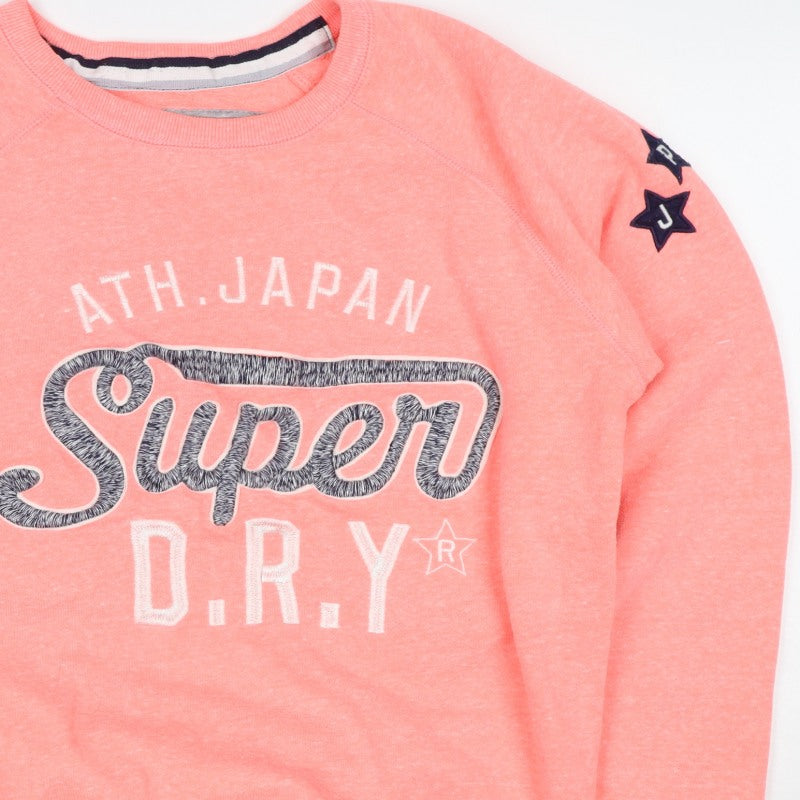 Superdry Women Pink L Pullover Sweatshirt Logo Graphic Raglan Crew Neck