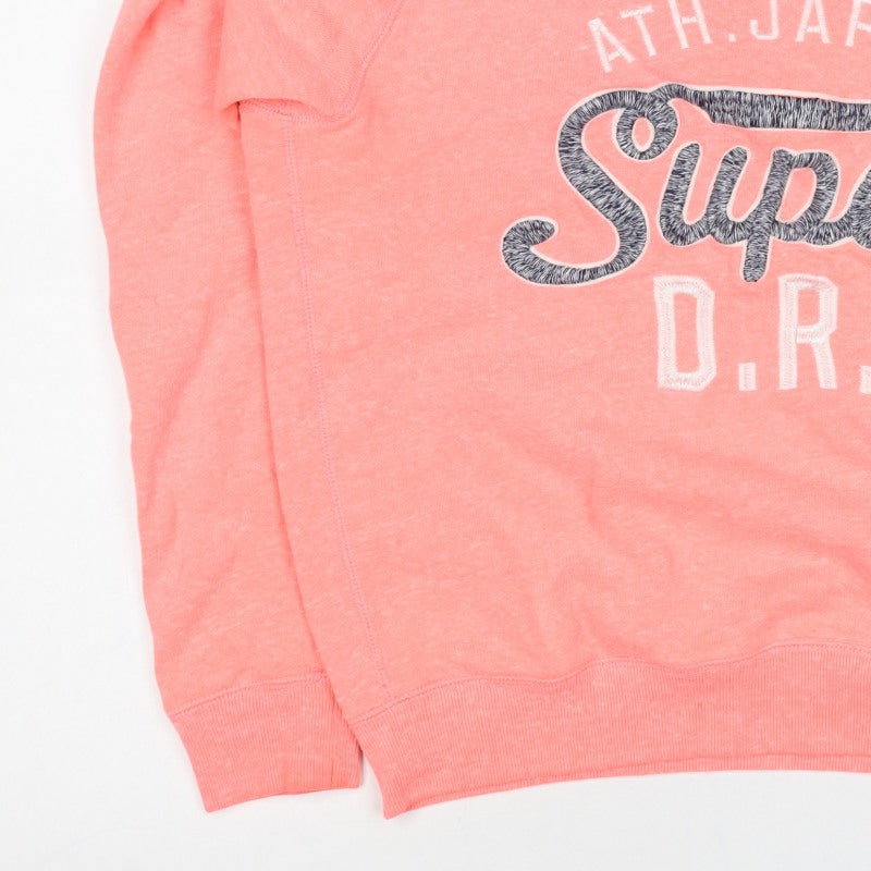 Superdry Women Pink L Pullover Sweatshirt Logo Graphic Raglan Crew Neck