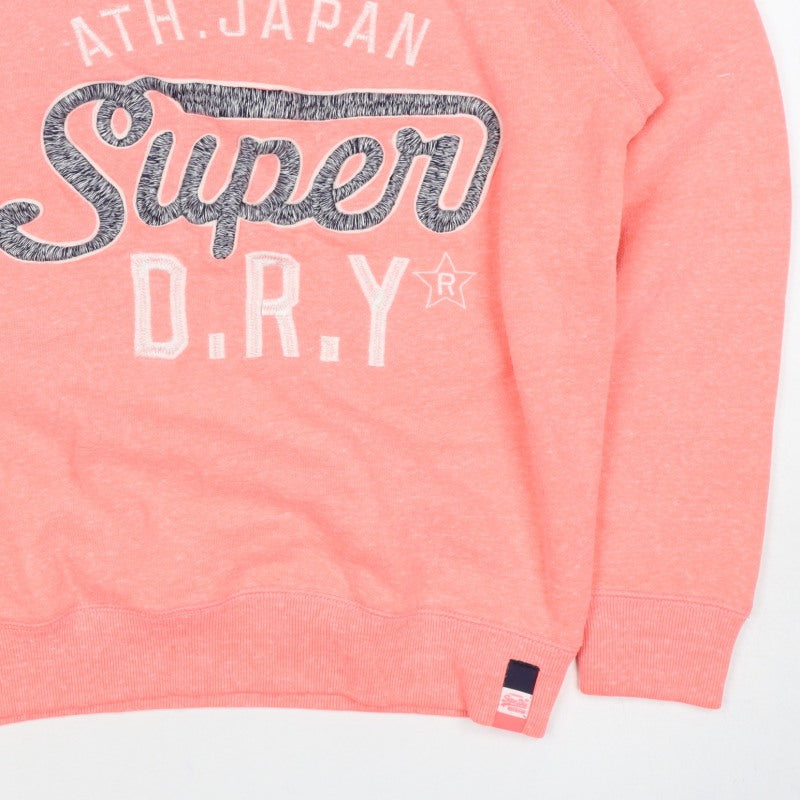 Superdry Women Pink L Pullover Sweatshirt Logo Graphic Raglan Crew Neck