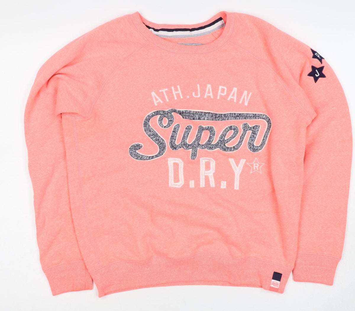 Superdry Women Pink L Pullover Sweatshirt Logo Graphic Raglan Crew Neck