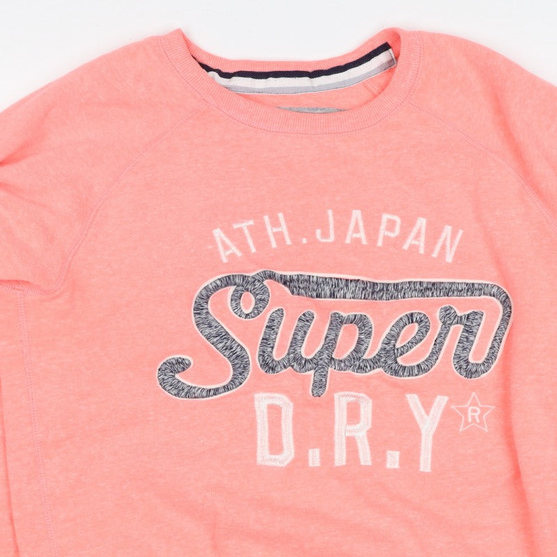 Superdry Women Pink L Pullover Sweatshirt Logo Graphic Raglan Crew Neck