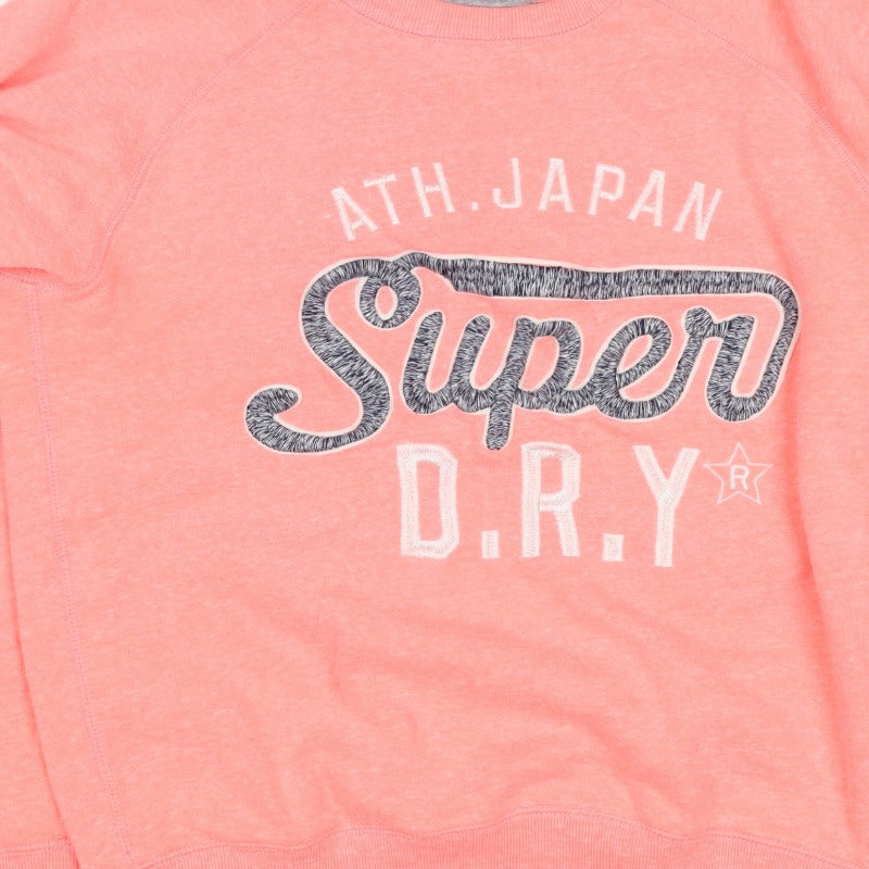 Superdry Women Pink L Pullover Sweatshirt Logo Graphic Raglan Crew Neck