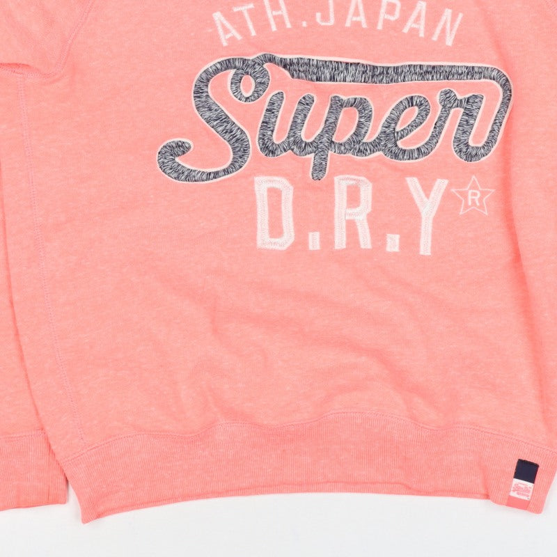 Superdry Women Pink L Pullover Sweatshirt Logo Graphic Raglan Crew Neck