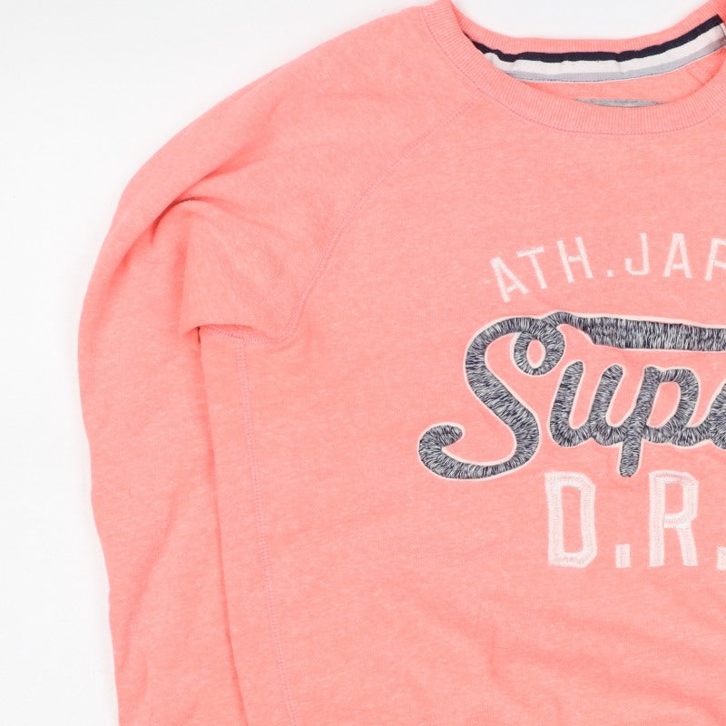 Superdry Women Pink L Pullover Sweatshirt Logo Graphic Raglan Crew Neck