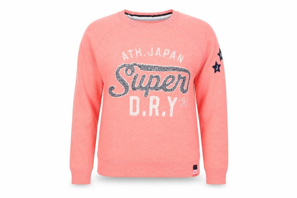 Superdry Women Pink L Pullover Sweatshirt Logo Graphic Raglan Crew Neck