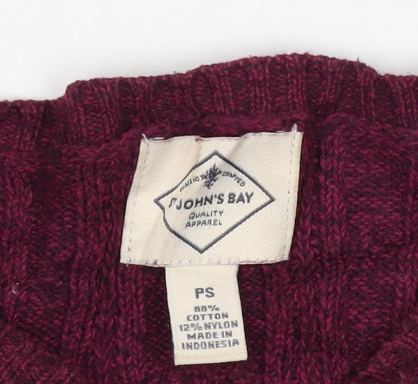 St John's Bay Women's Red Petite S Cable Knit V-Neck Jumper