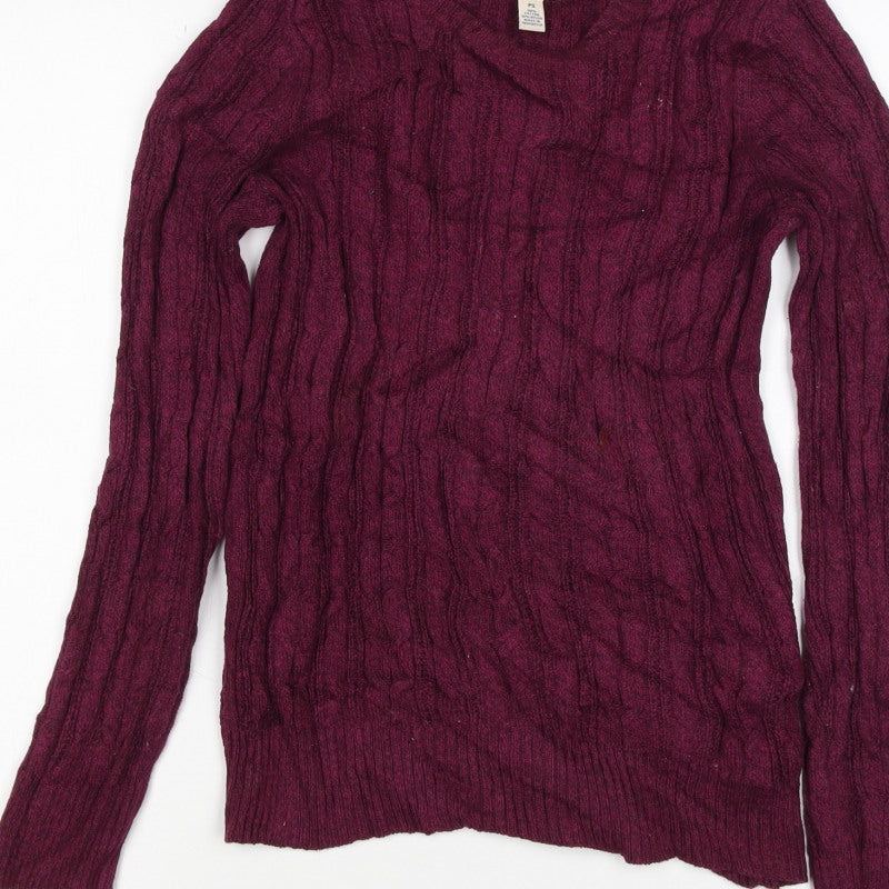 St John's Bay Women's Red Petite S Cable Knit V-Neck Jumper