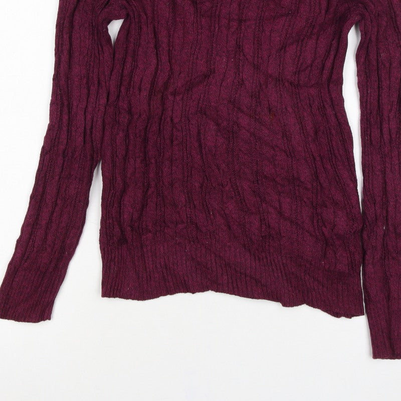 St John's Bay Women's Red Petite S Cable Knit V-Neck Jumper